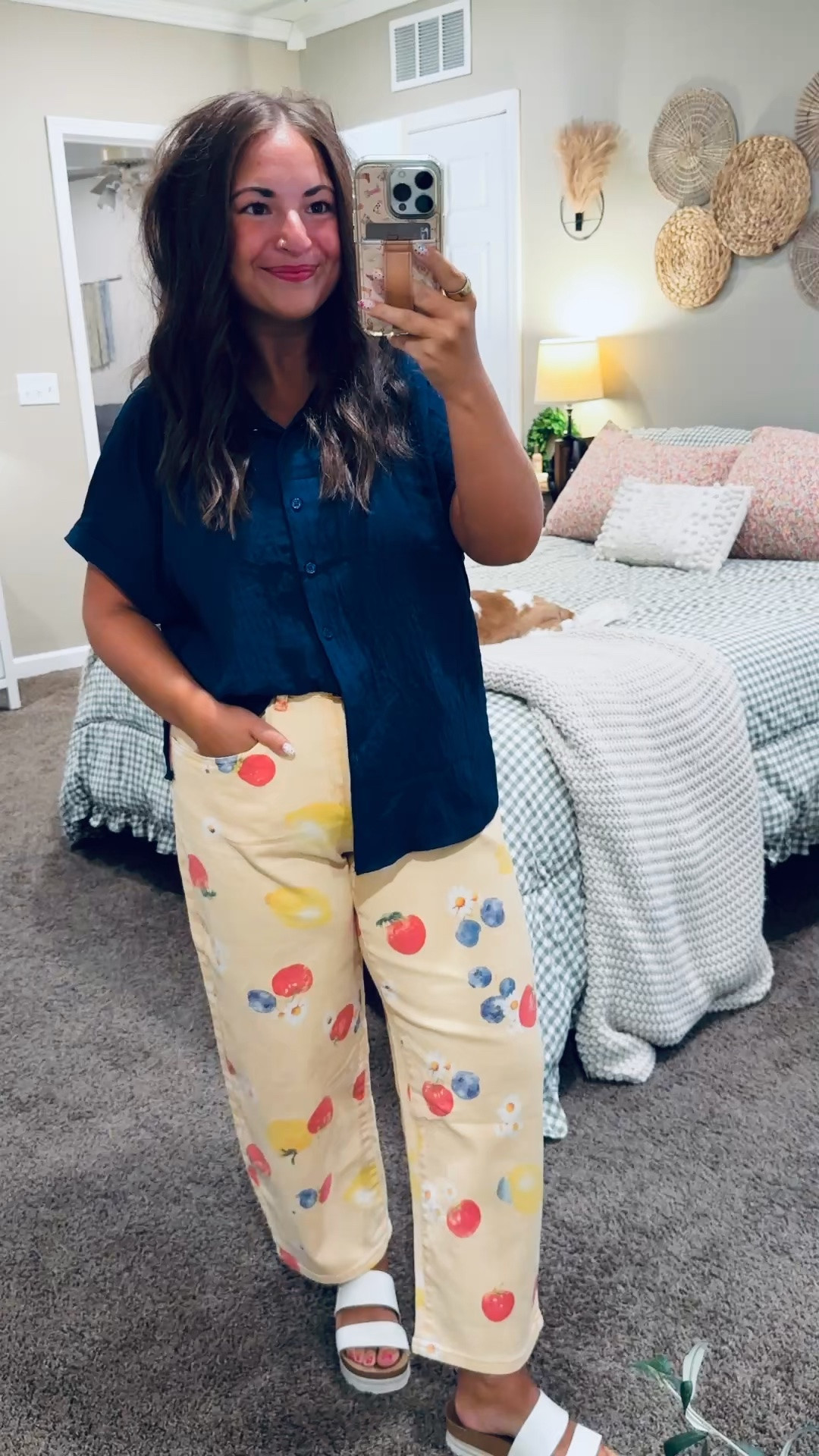 This entire Amazon outfit is such a fun find! 🍓🫐 The colorful fruit-print pants paired with this breezy button-down make the cutest comfy, classroom-ready lookk✨🍋 


sandals: fit true to size // wearing a 5
jeans: fit true to size // wearing a large
button up top (part of a set): fits true to size // wearing a large 

 #LTKootd #LTKMidsize #LTKWorkwear