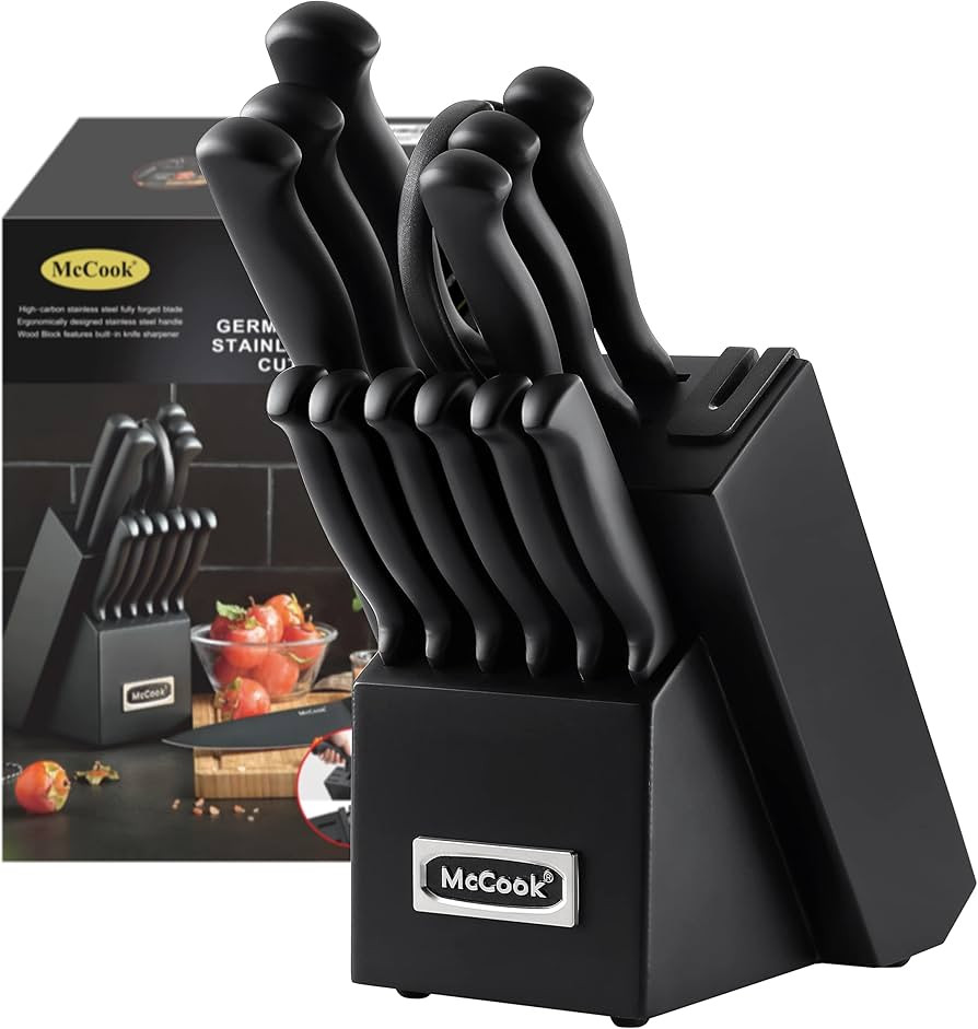McCook® Knife Sets,German Stainless Steel Knife Block Sets with Built-in Sharpener, Black | Amazon (US)