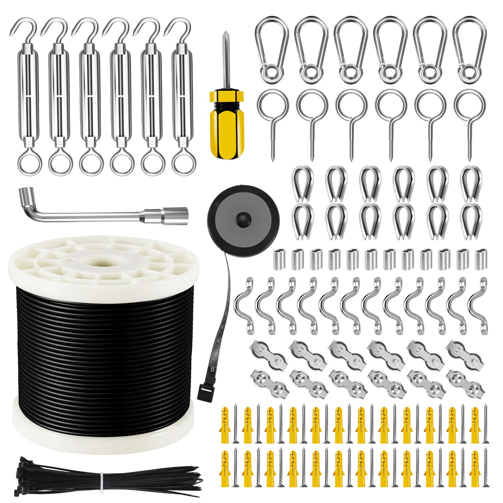 WAYSKA String Light Hanging Kit with 250FT Nylon Coated Stainless Steel 304 Wire Rope Cable Suspe... | Amazon (US)
