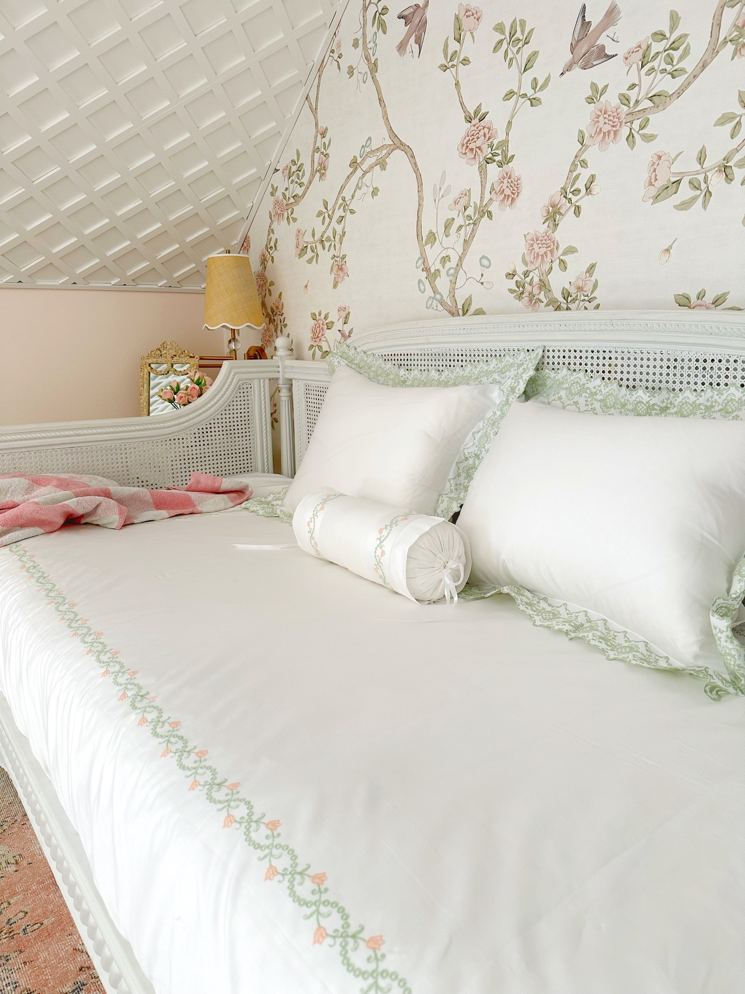 Peel and stick chinoiserie wallpaper, Etsy, floral chintz, grand millennial, traditional, scalloped bedding, embroidered bedding, grandma chic, French country cottage, designer, Ballard designs, lace, sconce light, bedroom, living room, bathroom, nursery 

#LTKFind #LTKhome #LTKkids