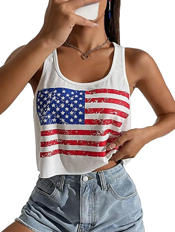 USA Flag Crop Tank for Womens 4th of July Patriotic Graphic Tanks Summer Sleeveless Shirt Tops | Amazon (US)