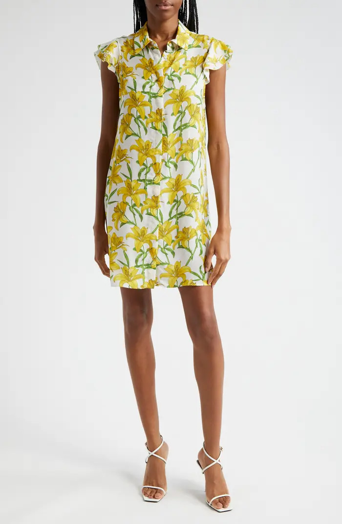 Alice + Olivia Jem Floral Flutter Sleeve Mini Shirtdress | Nordstrom | Nordstrom