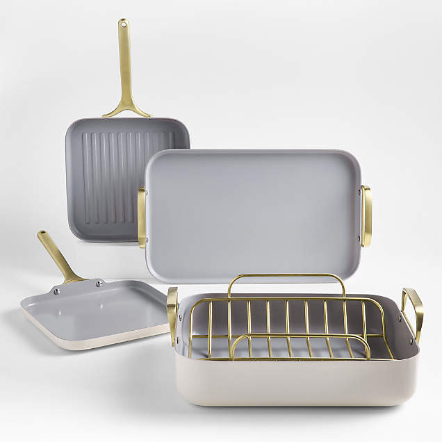 Caraway Home Cream Mini Cookware Duo with Gold Hardware + Reviews | Crate & Barrel | Crate & Barrel