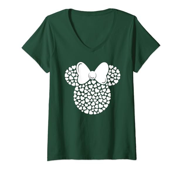 Womens Disney Minnie Mouse Icon Filled with White Hearts V-Neck T-Shirt | Amazon (US)