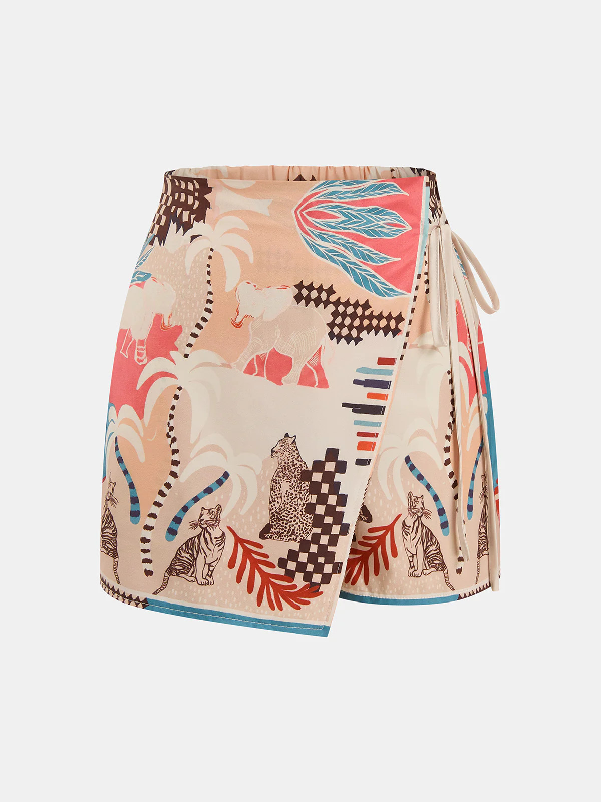 Animal Print Tie-Waist Wrap Skort | Commense