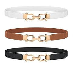 Women Stretchy Waist Belt Retro Elastic Skinny Belt for Ladies with Gold Buckle | Amazon (US)