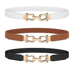 Women Stretchy Waist Belt Retro Elastic Skinny Belt for Ladies with Gold Buckle | Amazon (US)