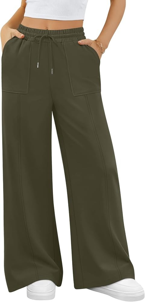 ALIMASHA Wide Leg Sweatpants Women Baggy Lounge Casual Pajama Pants 2026 Teen Girl Jogger Sweat P... | Amazon (US)