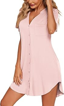 Ekouaer Women V Neck Button Down Nightgown | Amazon (US)