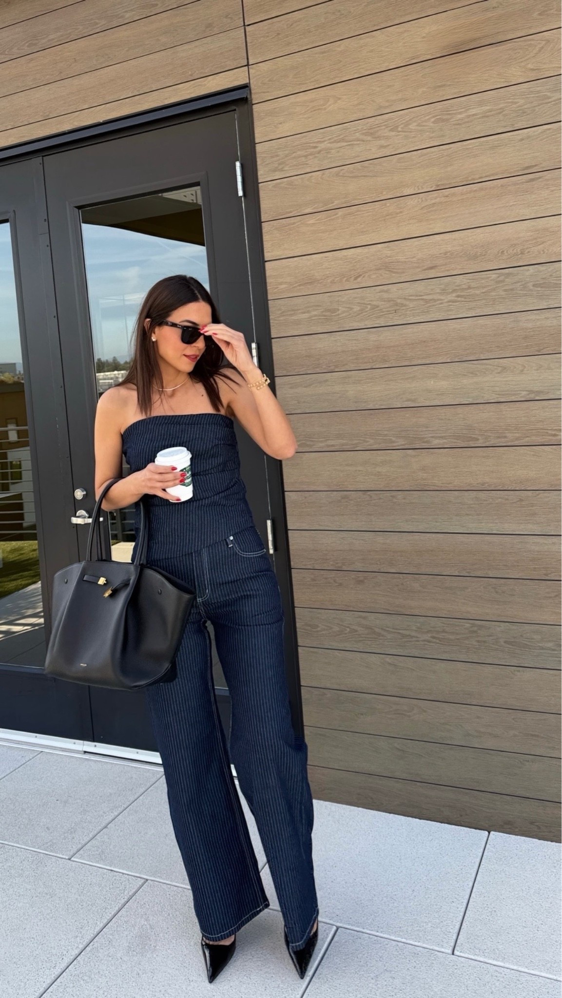Matching set | cropped top | asymmetrical top | striped pants | mango | mango outfit