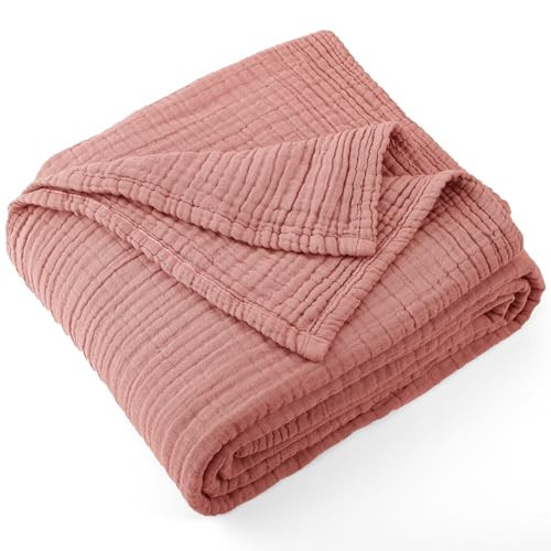 Carriediosa 100% Cotton Muslin Throw Blanket 50" X 70" Throw XL Size，4-Layers Summer Gauze Throws for Bed Couch，Soft Lightweight Breathable Linen Blankets Bedspread for Adults All Season，Mauve | Amazon (US)