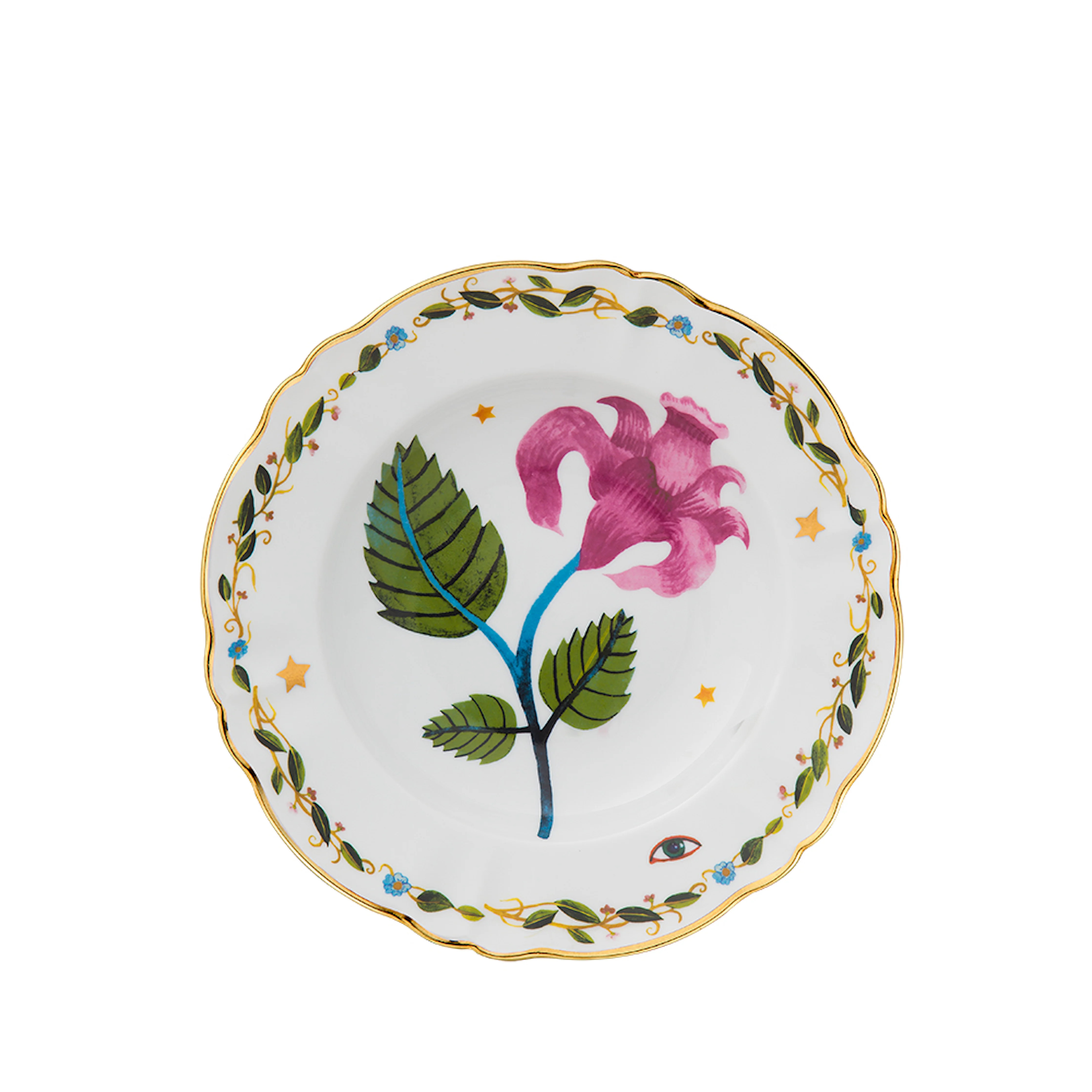 Italiano Bloom Deep Plate, Pink | Blue Print