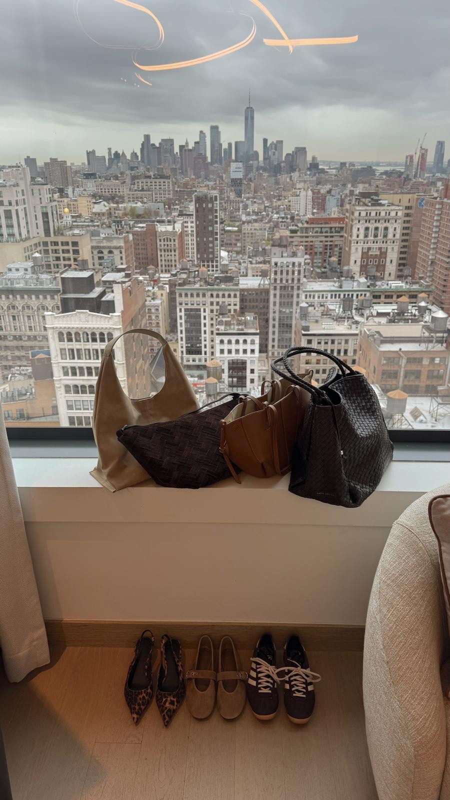 Handbags & shoes I’ve brought to visit New York City - polene Paris cyme mini, Katie loxton brown woven shoulder bag & beige faux suede tote bag, mint velvet brown suede woven sling back, mango beige suede Mary Jane ballet flats, adidas brown trainers & leopard print kitten heel slingbacks  

#LTKuk #LTKshoes #LTKbag