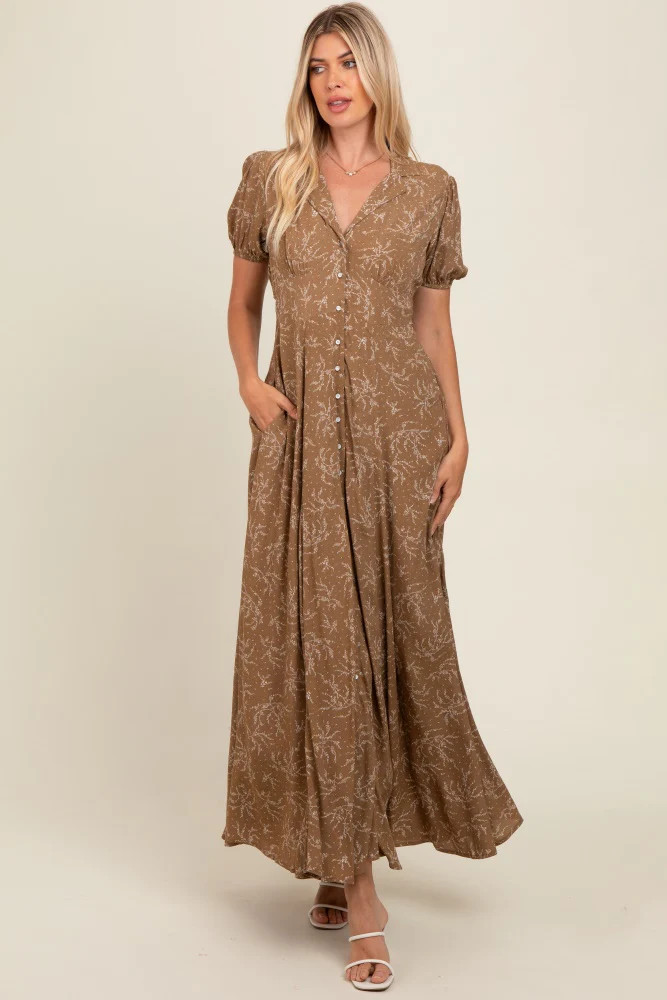 Brown Floral Button Down Maxi Dress | PinkBlush Maternity