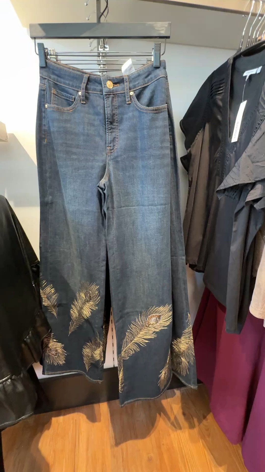 Feather embellished high rise jeans. 
I wear a size 0 in Chico’s unique sizing
Sized 0-XXL
featuring a tummy slimming interior that lifts and shapes your figure, courtesy of Chico's proprietary So Slimming® technology.

#LTKOver40 #LTKSaleAlert #LTKFindsUnder100