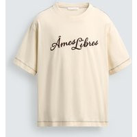 Zara - Relaxed Fit Embroidered Slogan T-Shirt - Beige - Xl - Man | Zara UK