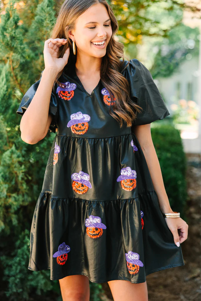 Feels Like Fall Black Pumpkin Babydoll Dress | The Mint Julep Boutique
