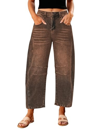 GRAPENT Barrel Jeans for Women Trendy High Waisted Wide Leg Baggy Cropped Relax Fit Stretch Denim... | Amazon (US)