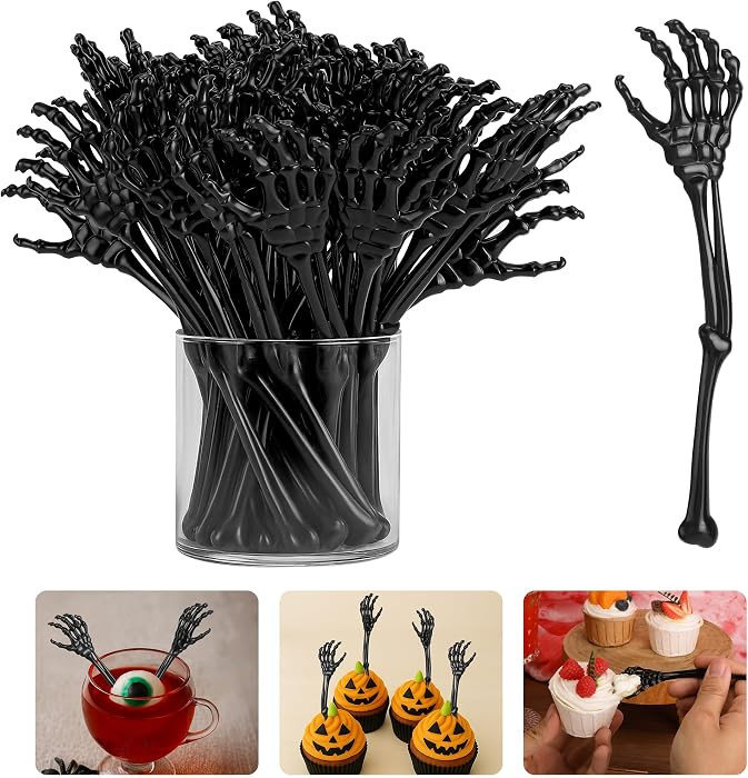 60 Pcs 5.9''x1.5'' Halloween Skeleton Cocktail Stirrers, Reusable Skeleton Hand Swizzle Sticks, H... | Amazon (US)