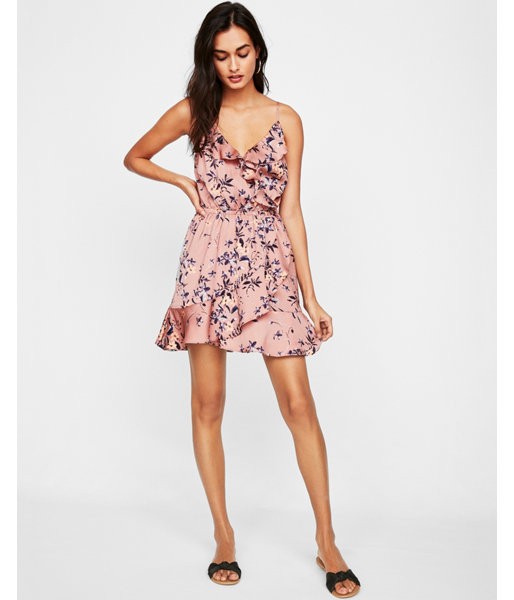 Express Womens Floral Ruffle Wrap Cami Dress | Express