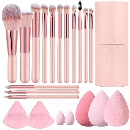 14 Pcs Small Travel Makeup Brush Set Portable Pink Make up Brushes with Case,5 Pcs Makeup Sponge,... | Amazon (US)
