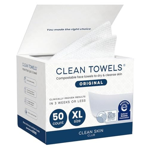 Clean Skin Club Clean Towels XL®, 100% USDA Biobased Face Towel, Disposable Face Towelette, Eczema Association Accepted, Makeup Remover Dry Wipes, Ultra Soft, 1 Pack, 50 Ct | Amazon (US)