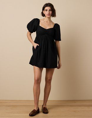 AE Puff Sleeve Sweetheart Babydoll Mini Dress | American Eagle Outfitters (US & CA)