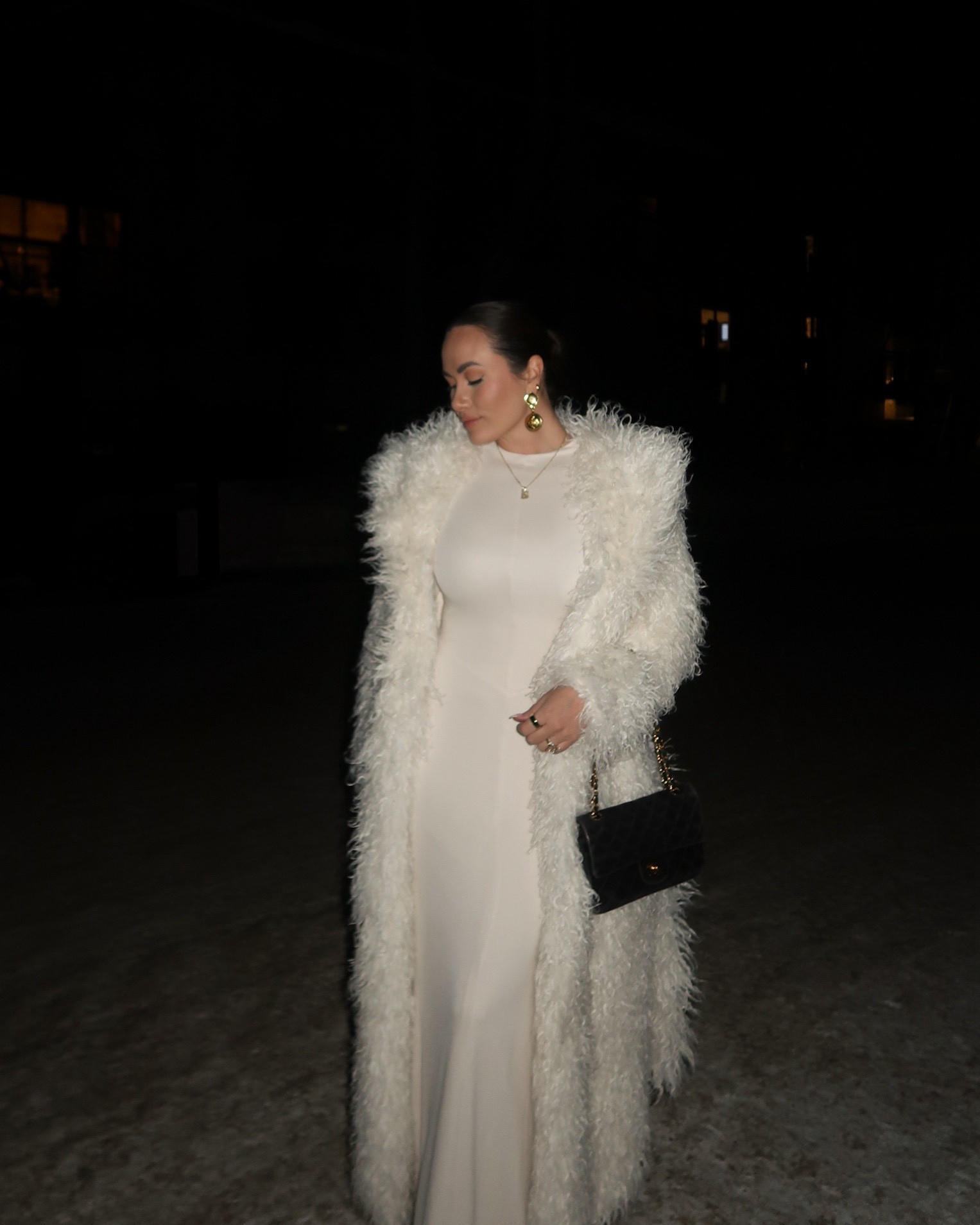 Chic all white outfit for the holiday season - obsessed with this long fur coat! 

#LTKSeasonal #LTKHoliday #LTKootd
