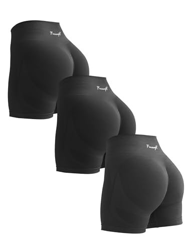 FRESOUGHT Black Shorts for Women High Waisted Biker Gym Workout Yoga Shorts Summer Black Pack L | Amazon (US)