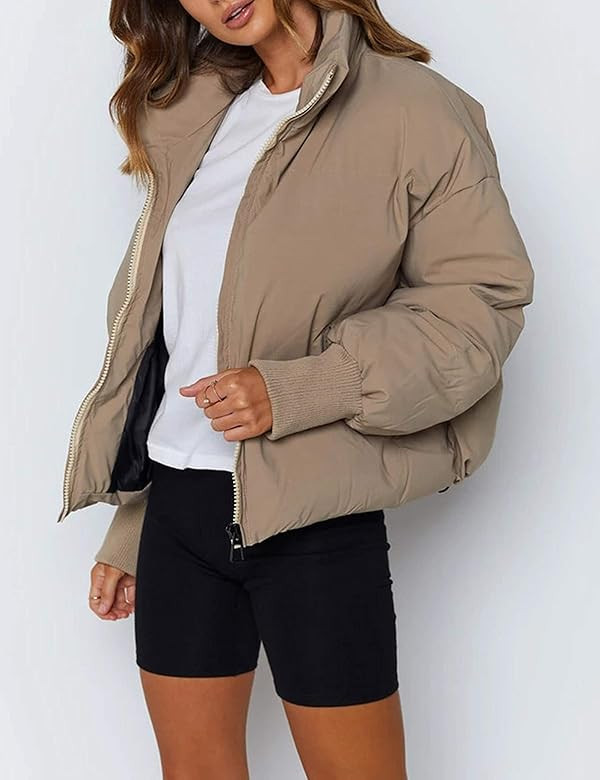 Uaneo Womens Casual Padded Full Zip Stand Collar Long Sleeve Puffer Jackets | Amazon (US)