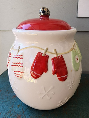 VTG Hallmark Ceramic Winter Mitten Snowflake Holiday Cookie Jar Canister | eBay US