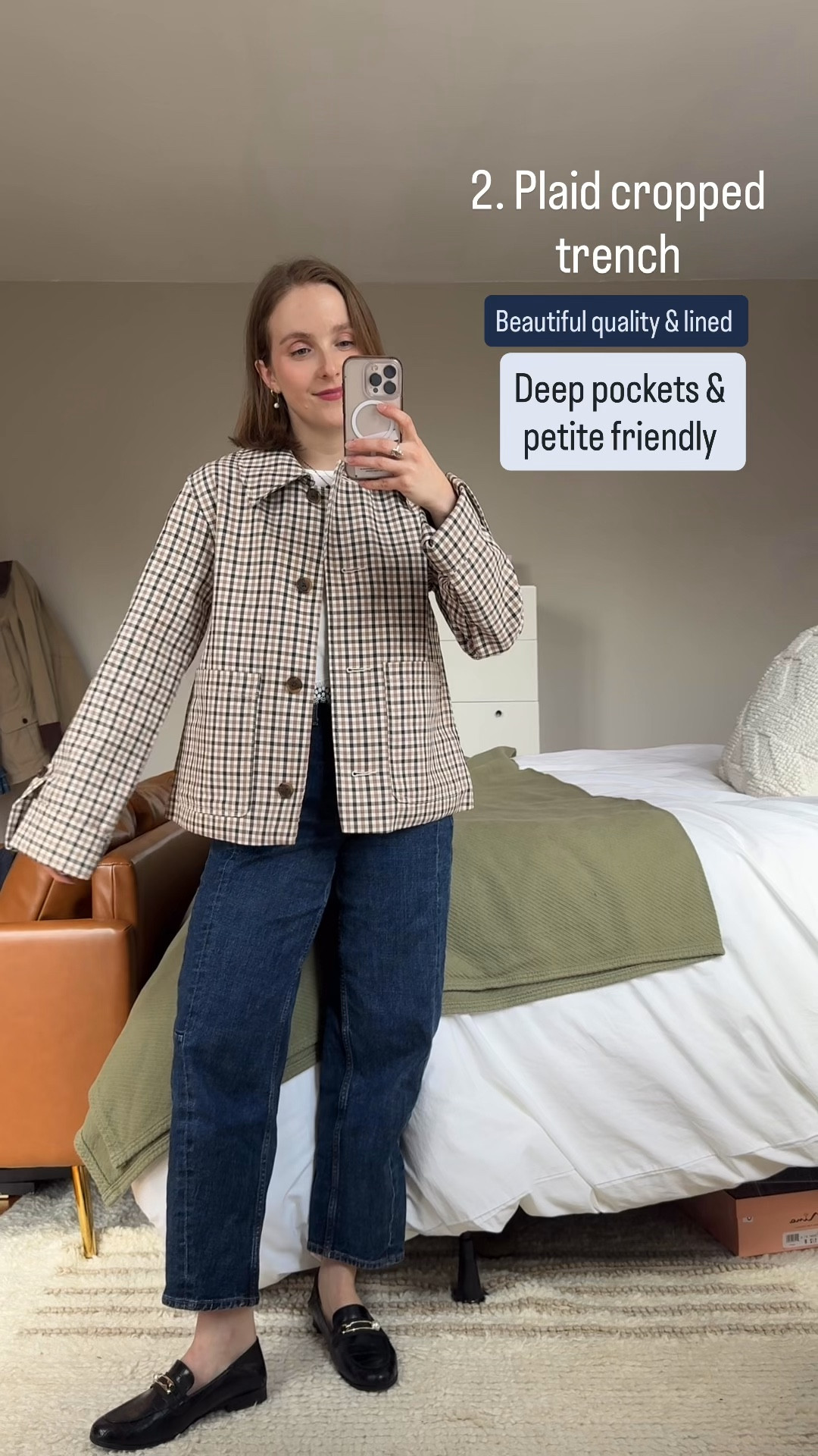 Best seller of the week Abercrombie plaid cropped trench! Wearing xs
20% off + 15% w/ AFKATHLEEN 
00 barrel jeans 


#LTKSaleAlert #LTKootd #LTKPetite