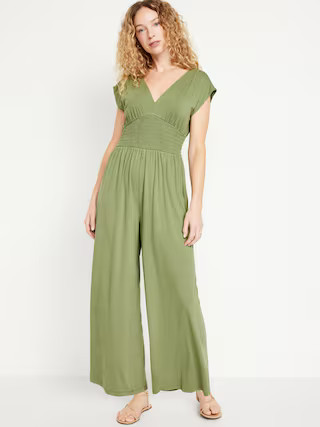 Waist-Defined Shirred Jumpsuit | Old Navy (US)