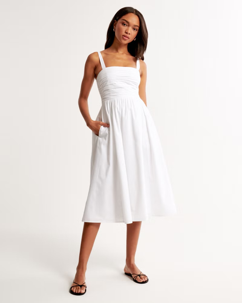 Emerson Poplin Wide Strap Midi Dress | Abercrombie & Fitch (US)