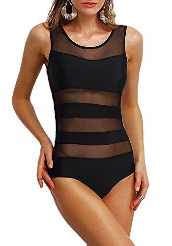 Women One Piece Swimsuit Swimwear Beach Sexy Mesh Padded Swimsuit Sexy Monokini Black,S UPS Post | Amazon (US)