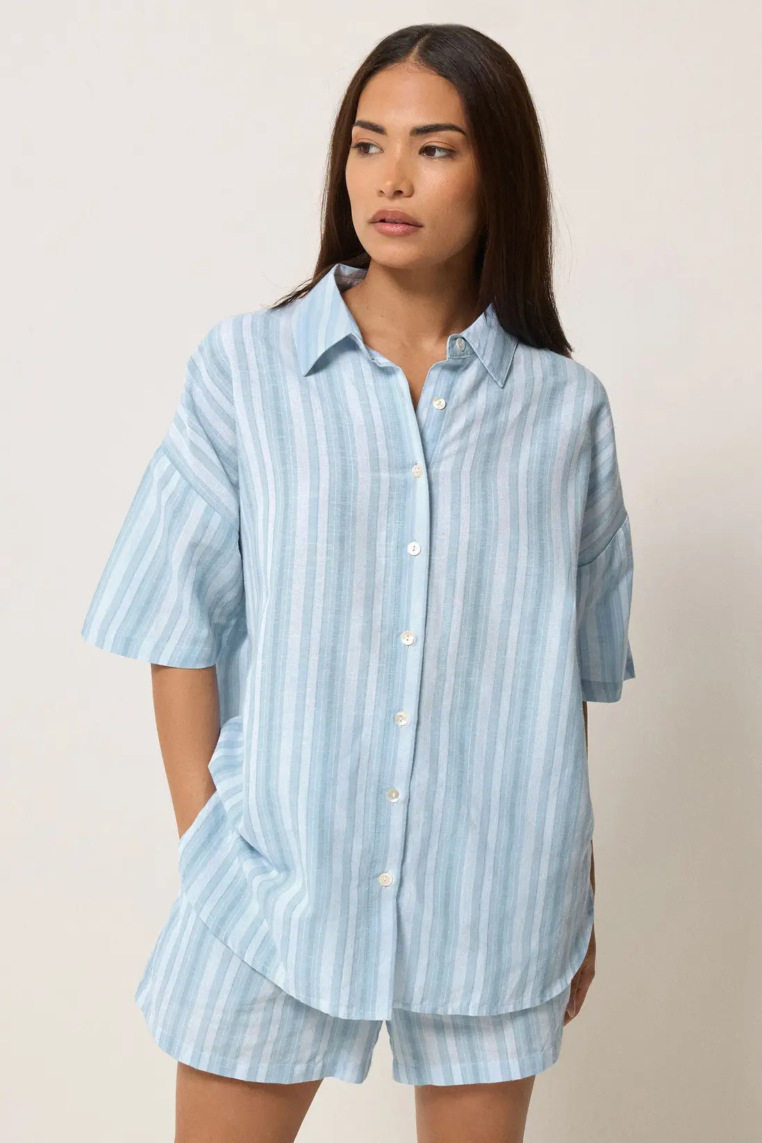 Light Blue PixieGirl Petite Stripe Short Sleeve Shirt | Dorothy Perkins | Dorothy Perkins (UK)