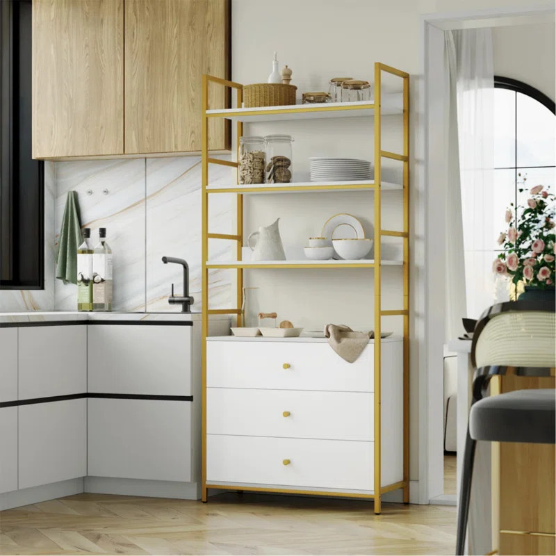 Paugh 71.2'' H x 31.5'' W Iron Standard Bookcase with Drawers, White | Wayfair North America