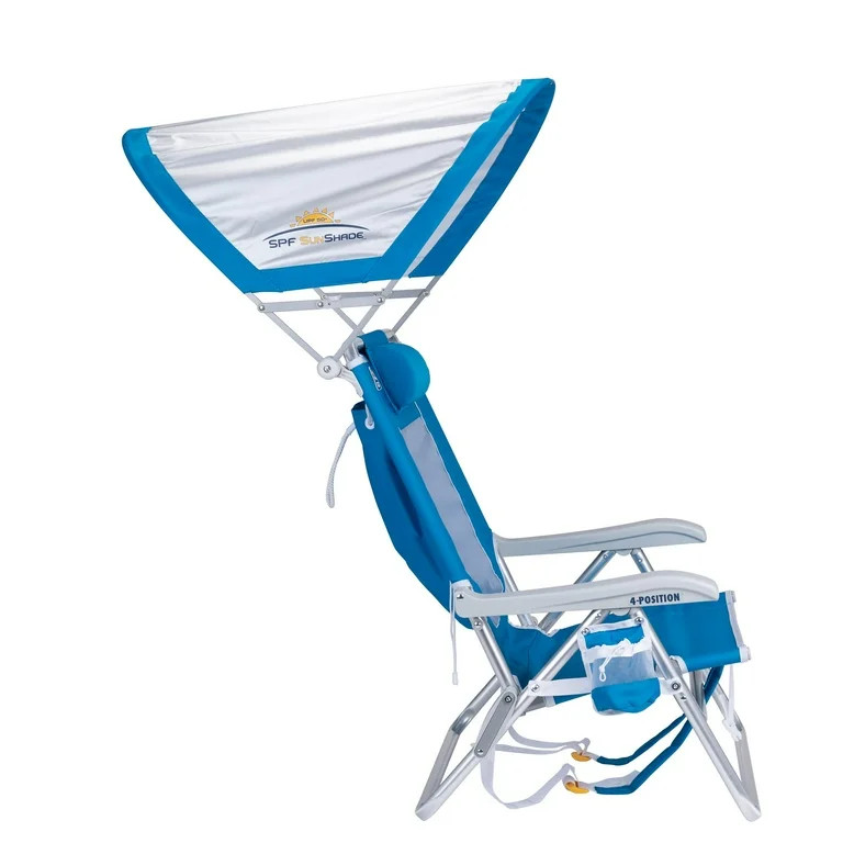 GCI Outdoor SunShade Backpack Beach Chair Reclining Low Profile Seat with Canopy, Saybrook Blue | Walmart (US)
