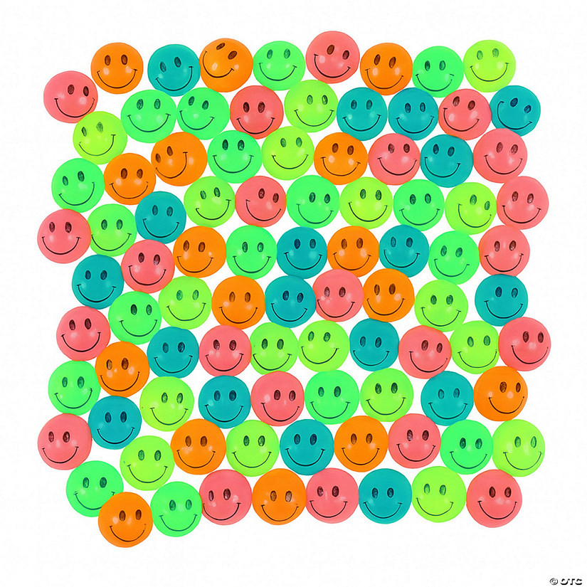 3/4" Bulk 144 Pc. Mini Neon Smile Face Rubber Bouncy Balls | Oriental Trading Company