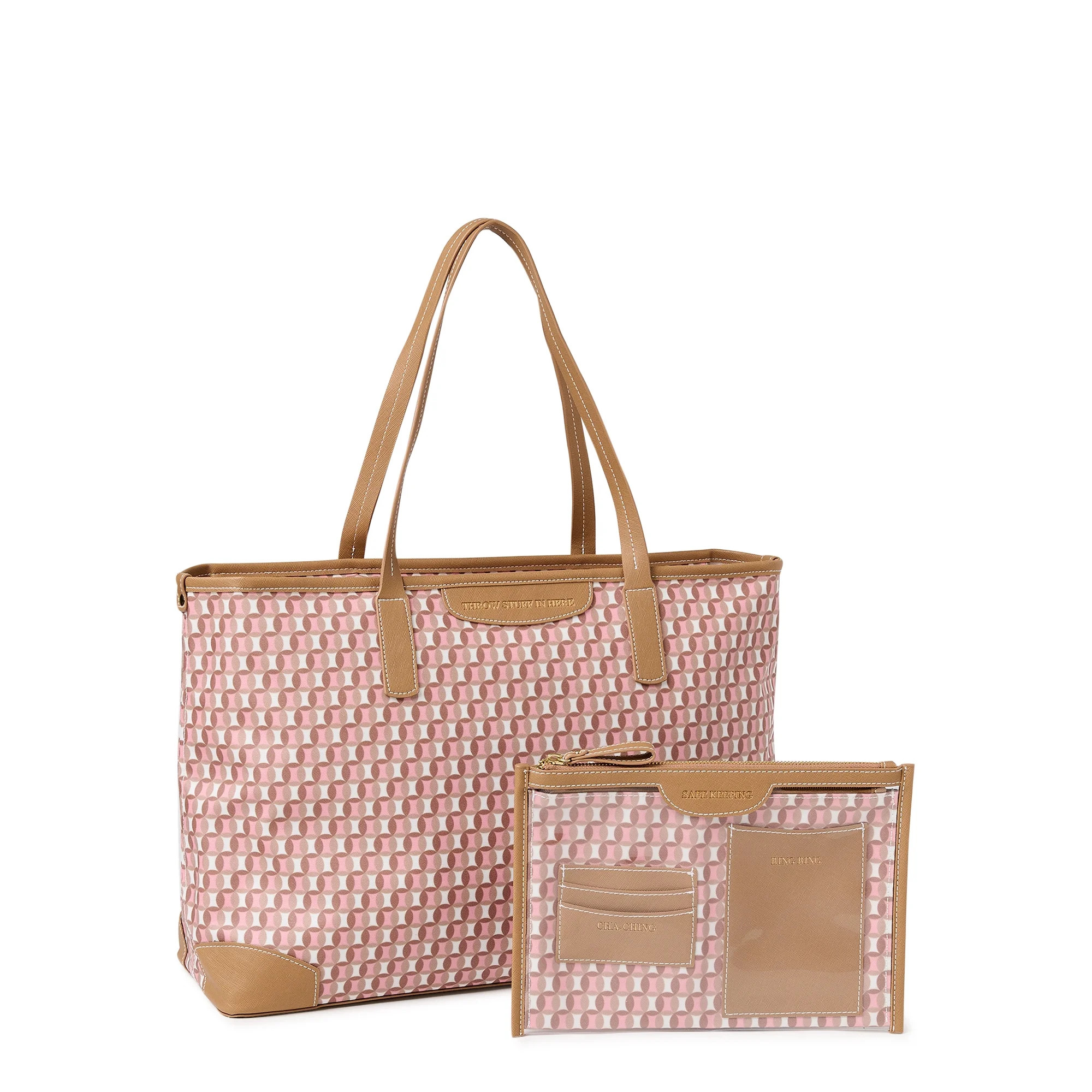 Time and Tru Women’s Sustainable Signature Tote and Pouch Set, 2-Piece Dark Latte - Walmart.com | Walmart (US)