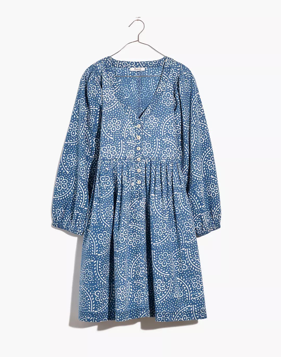 Bubble-Sleeve Button-Front Mini Dress in Indigo Paisley | Madewell