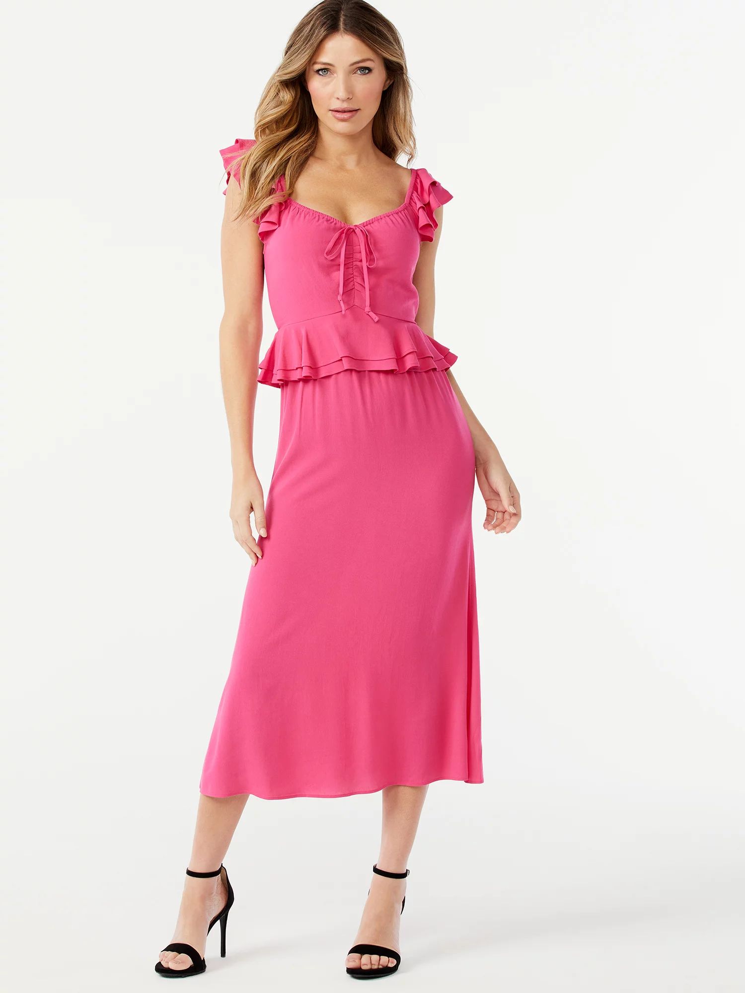 Sofia Jeans by Sofia Vergara Women's Ruffle Sweetheart Midi Dress | Walmart (US)