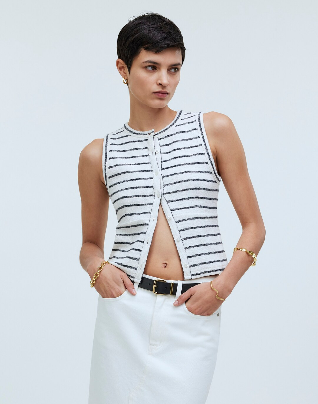 Split-Crewneck Cardigan Tank in Stripe | Madewell