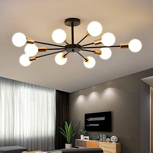 Fang Yan Mei 10-Light Semi Flush Mount Light Fixture, Black and Gold Sputnik Ceiling Light, Modern Close to Ceiling Light for Bedroom Kitchen Living Room Entryway Laundry Room | Amazon (US)