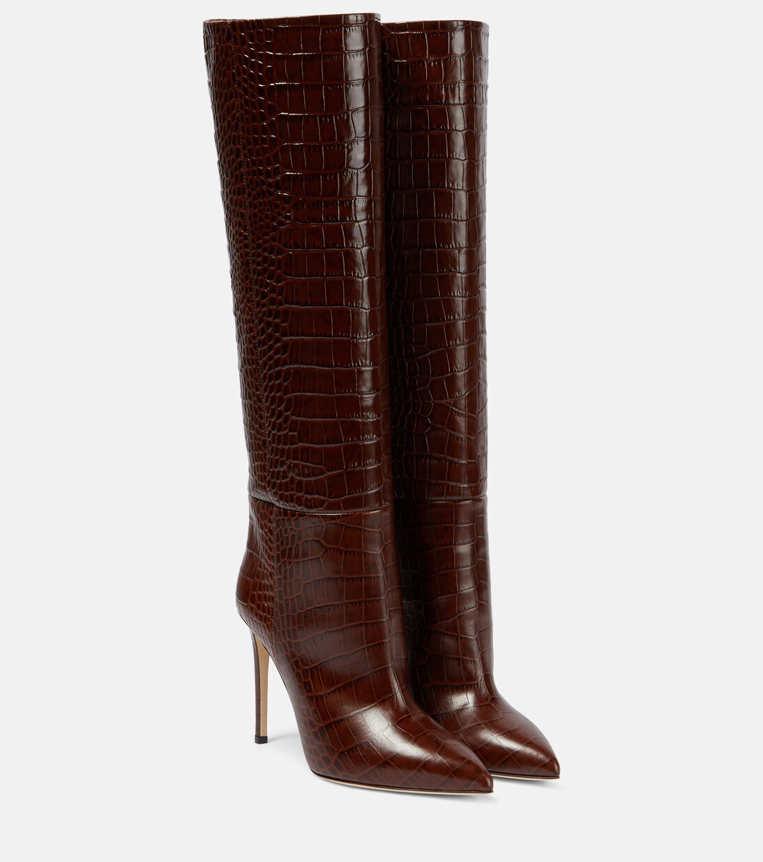 Snake-effect leather knee-high boots | Mytheresa (UK)