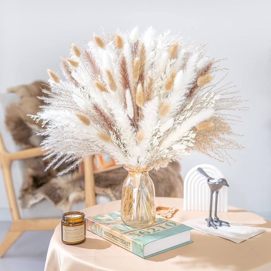 93PCS Natural Dried Pampas Grass Bouquet,Boho Home Decor Bouquet, Phragmites Dried Flowers,Bouque... | Amazon (US)