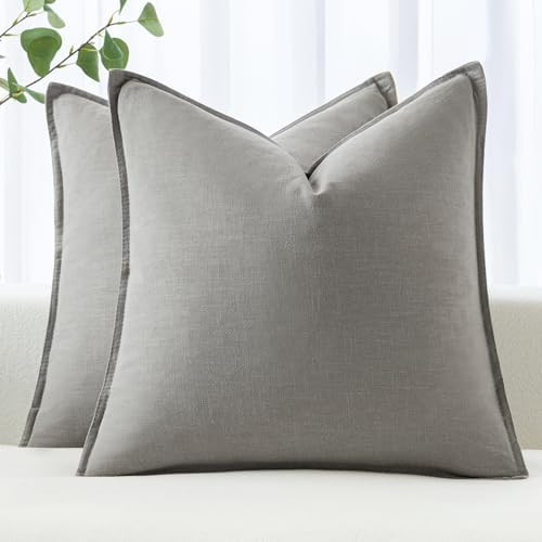 MIULEE Decorative Linen Pillow Covers 18x18 Inch Light Gray ​Boho Farmhouse​ ​Neutral Couch... | Amazon (US)