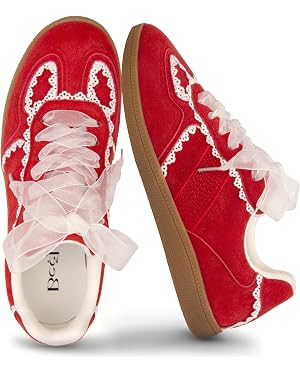Casual Sneakers for Women Lace Detail Elegant Ribbon Lace-Up Fashion Sneakers with Leather Upper ... | Amazon (US)