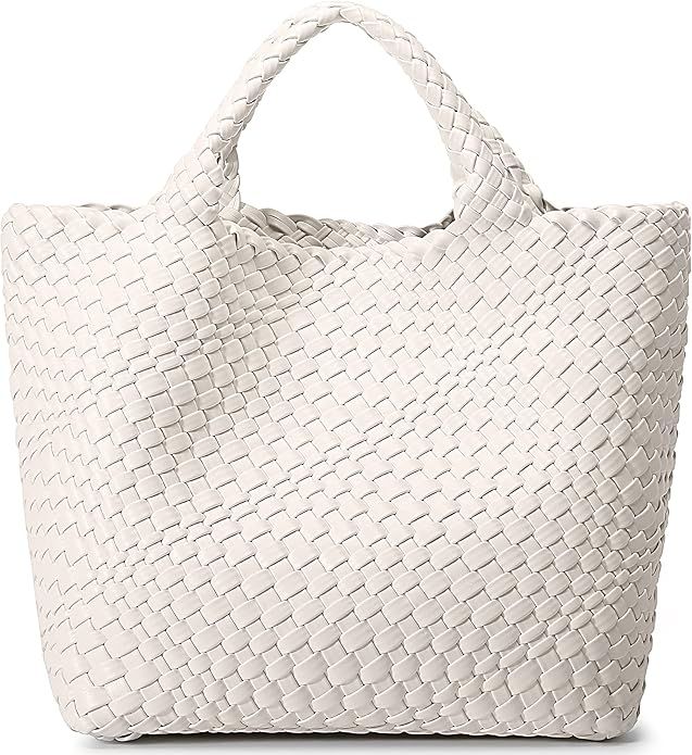 Woven Bag for Women, Vegan Leather Tote Bag Large Summer Beach Travel Handbag and Purse Retro Han... | Amazon (US)
