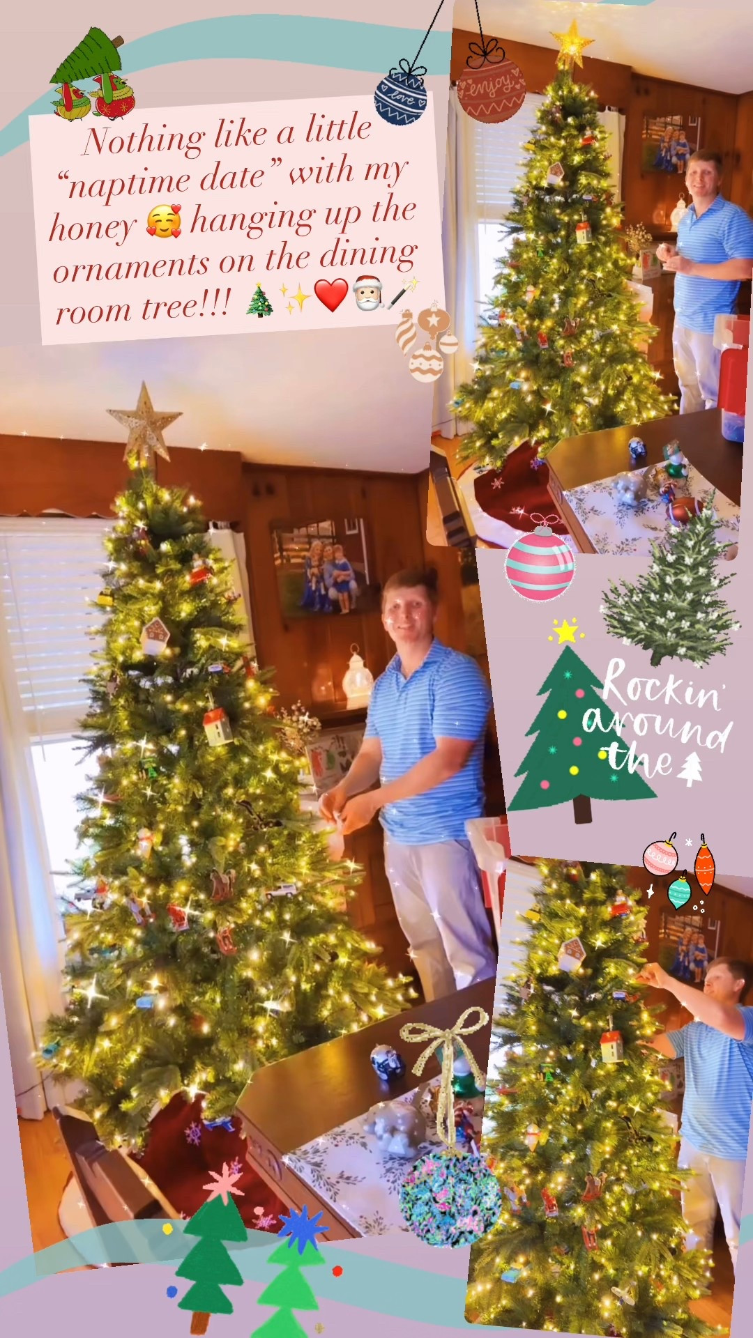 Nothing like a little “naptime date” with my honey 🥰 hanging up the ornaments on the dining room tree!!! 🎄✨❤️🎅🏻🪄